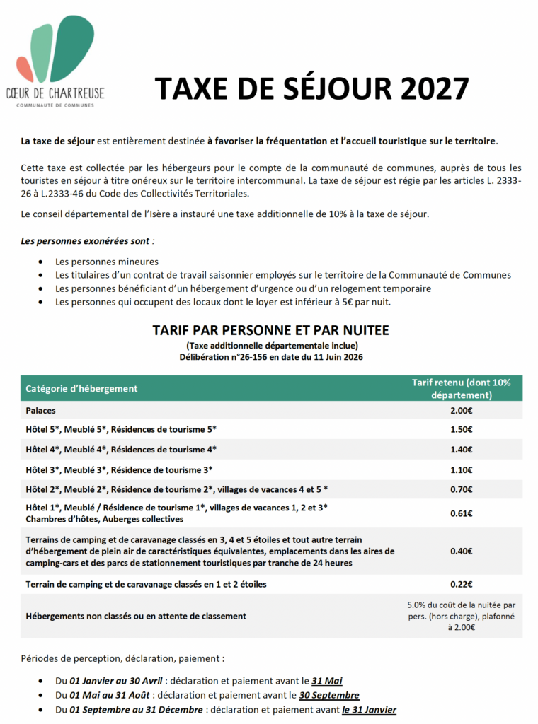 Taxe de séjour 2027